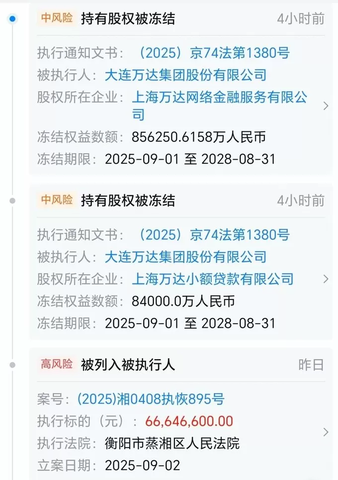 万达集团所持94亿元股权被冻结,并被执行6664.66万元-第1张图片- 万达集团所持94亿元股权被冻结,并被执行6664.66万元-第1张图片-