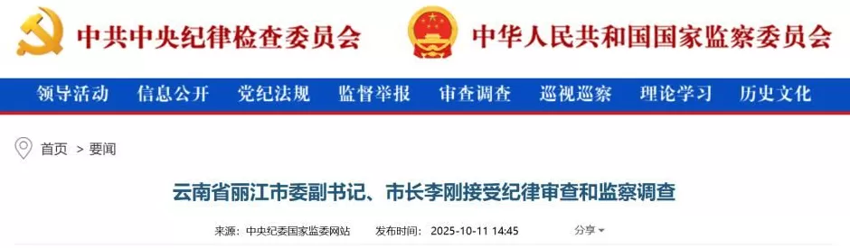 丽江市市长李刚主动投案，近期未公开露面-第1张图片-