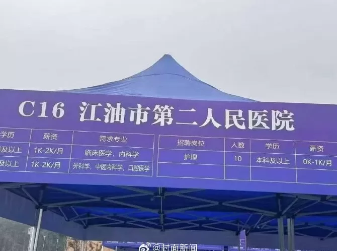 江油一医院秋招会月薪写“0到1000元”，院方致歉：审核不严，已更正-第2张图片-