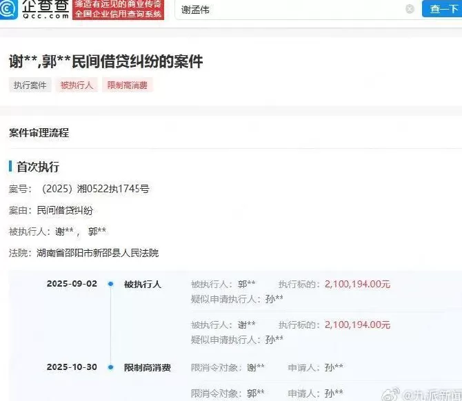 “嘎子哥”谢孟伟再次被限制高消费-第1张图片-