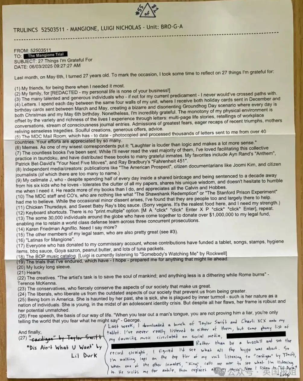 枪杀美医保CEO枪手曾被7个泰国人妖暴揍？狱中联络粉丝收28万，网友：这算啥英雄？-第18张图片-