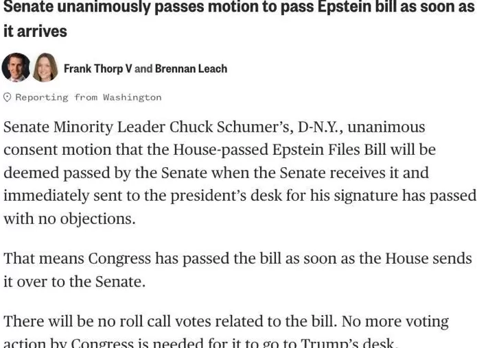 国会“秒过”爱泼斯坦法案，高票背后的不得不投-第2张图片-