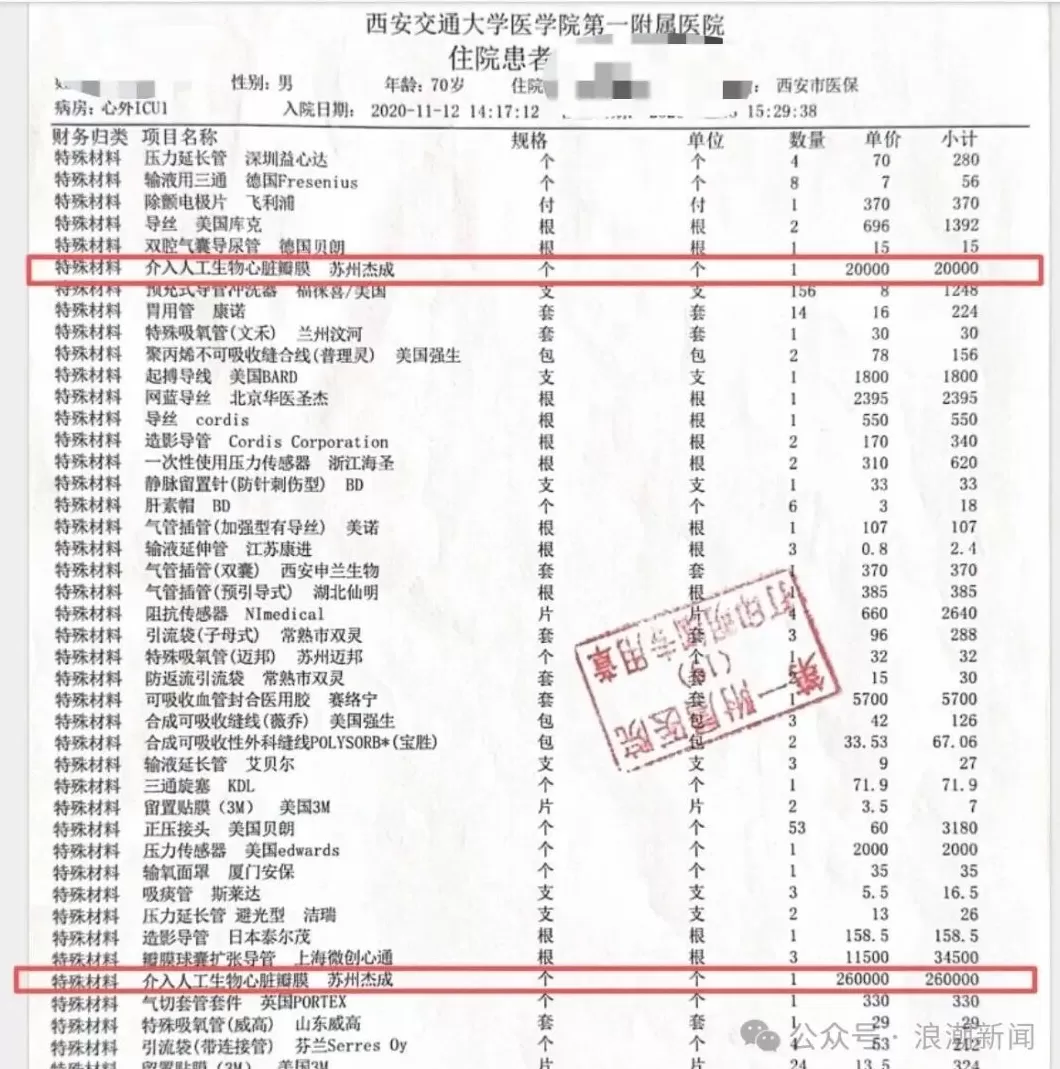 西安交大一附院再曝“瓣膜谜团”:出厂价3万多,医院收28万-第1张图片- 西安交大一附院再曝“瓣膜谜团”:出厂价3万多,医院收28万-第1张图片-