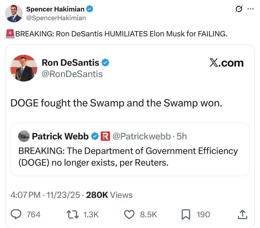 马斯克的“悲哀”！报道称：协议还有八个月，但DOGE“已不存在”-第1张图片-