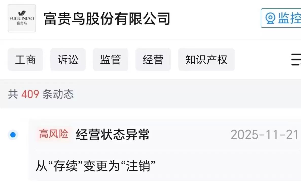 昔日“鞋王”富贵鸟关联公司被注销，六年前宣布破产-第1张图片-